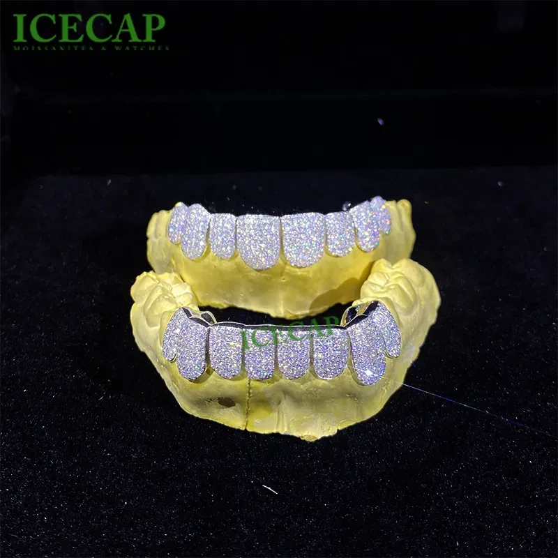 su 8 Custom Sliver 6 VVS Iced Out Donna e Uomo Hip Hop Gioielli Denti Dia Moissanite Grillz_voghion.com
