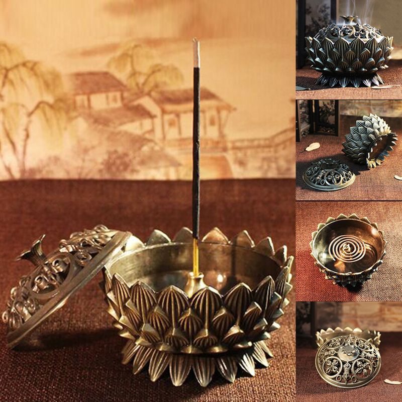 Queimadores de incenso de lótus retrô, suporte de incenso de dragão, mini incensário de sândalo, decoração para casa, escritório, artesanato_voghion.com