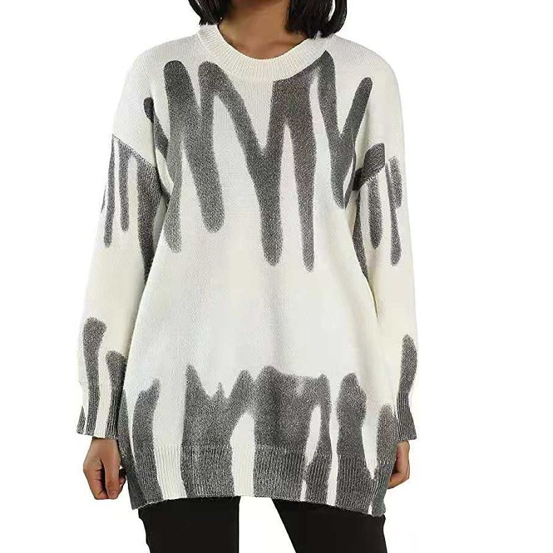 Pull ample imprimé pour femme, nouveau style paresseux, pull tricoté, automne et hiver_voghion.com