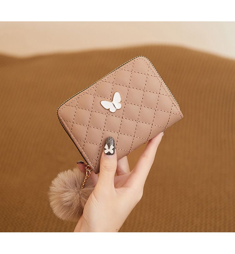 Monedero acolchado bordado para mujer con dije de mariposa y colgante esponjoso: un elegante bolso pequeño para tus artículos esenciales._voghion.com