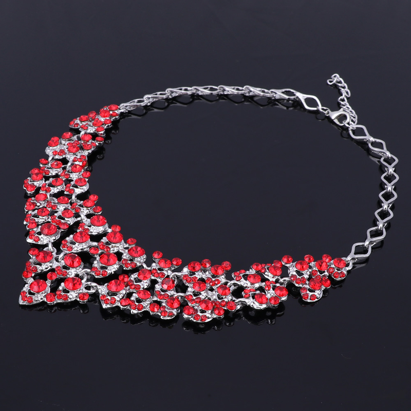 Trendy Design Kāzu Red Rhinestone zelta krāsu rotaslietas komplekti Auskari Aproces Kaklarota Gredzeni Sievietēm_voghion.com