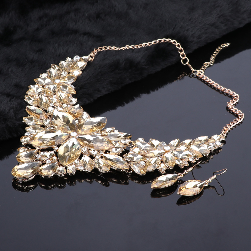 Kristall-Choker-Statement-Halskette, Ohrring-Schmuckset, Strass-Hochzeitsgeschenk, Frauen, Bräute, Abschlussball, Party_voghion.com