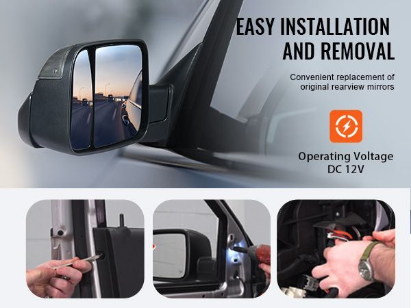 VEVOR Towing Mirrors Fit For 2009-2018 Dodge Ram 1500, 2010-2018 Ram 2500 3500, Ram Classic 2019-2023 Power Heated With Signal Light & Puddle Light, Manual Controlling Flipping Folding, Black_voghion.com