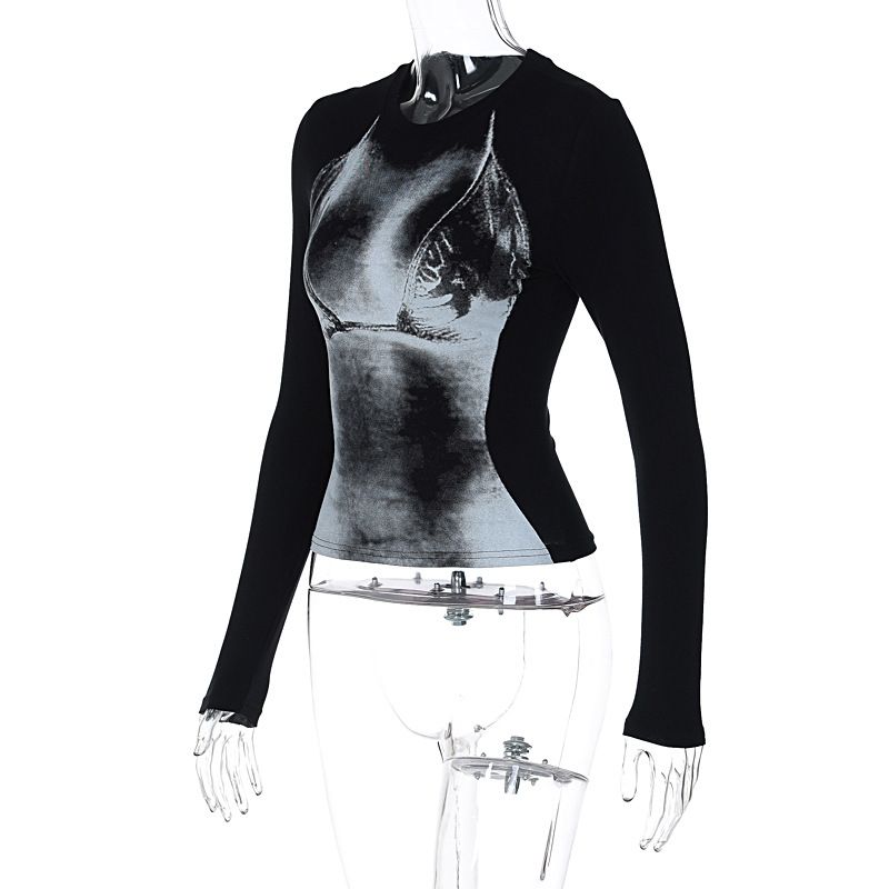 Damen Herbst Winter Neues modisches und personalisiertes Druckdesign, Spicy Girl Style Rundhals Langarm Slim Fit_voghion.com
