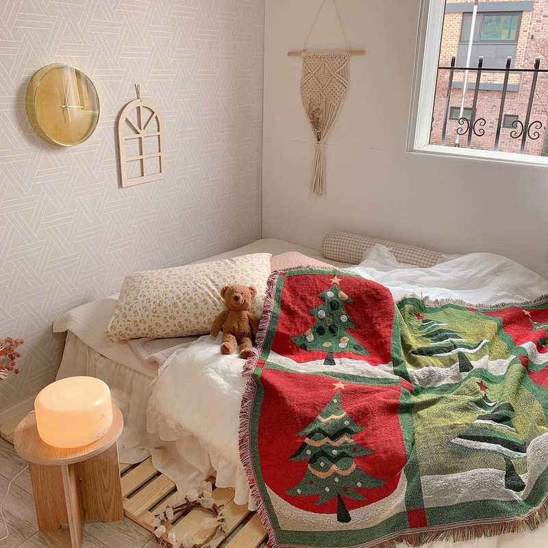 American Merry Christmas Christmas Tree Decorative Blanket Blanket_voghion.com