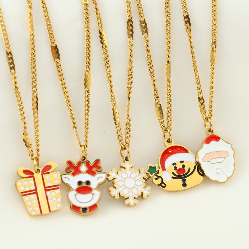 Collier pendentif en acier inoxydable plaqué 316L de style nordique classique avec pendentif en pain d'épice et lune du Père Noël_voghion.com