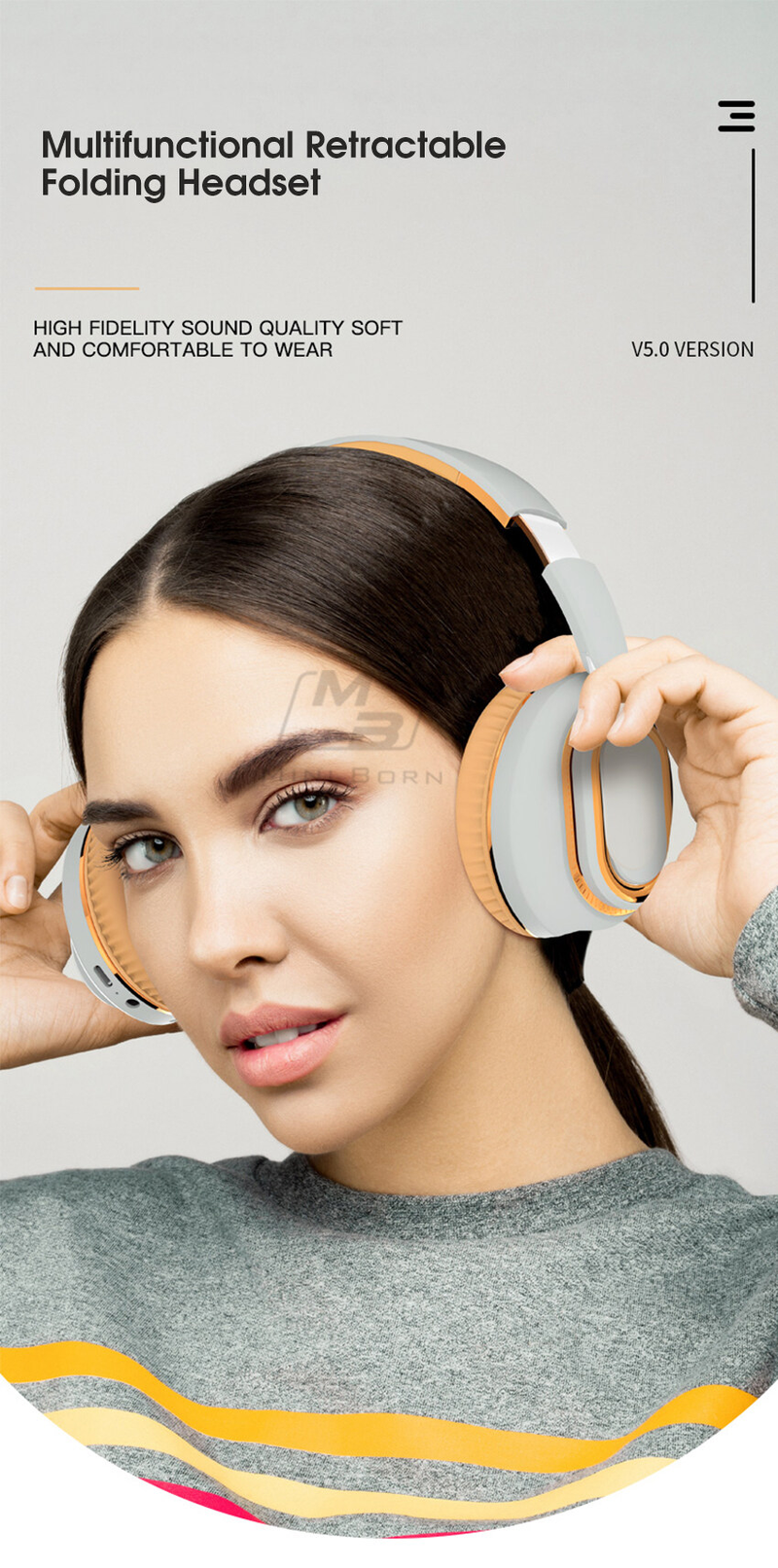 Casque multifonctionnel pliable rétractable 2024 avec carte enfichable Écouteur stéréo HIFI basse Bluetooth 5.0 Casque mains libres avec microphone_voghion.com