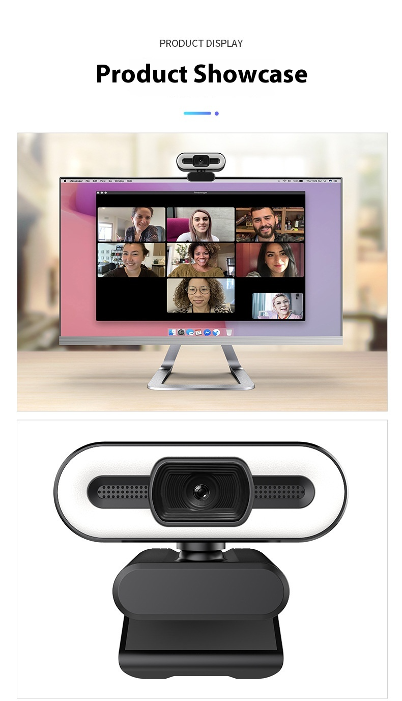Telecamera ad alta definizione con luce di riempimento ad anello, telecamera 4K, tre luci soffuse, plug and play, adatta per lezioni Zoom/live/online_voghion.com