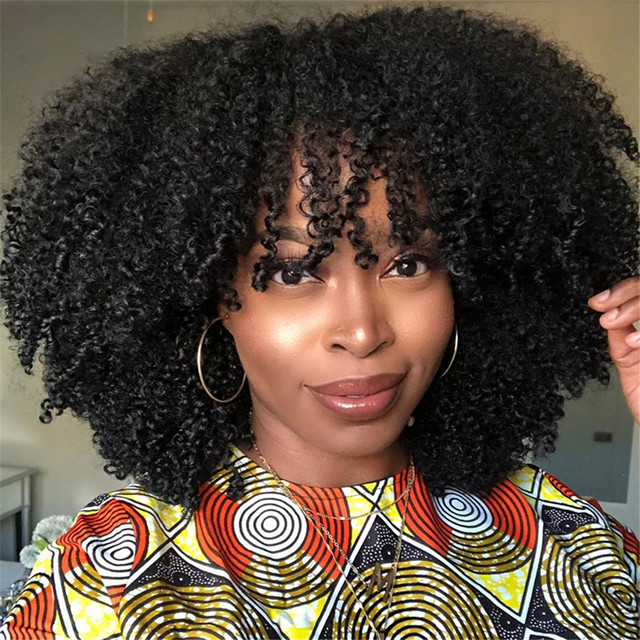 Peluca rizada afro rizada, cabello humano, pelucas cortas para mujer, cabello humano 250 % natural y suave, pelucas de cabello brasileño 4B 4C, completamente hechas a máquina_voghion.com
