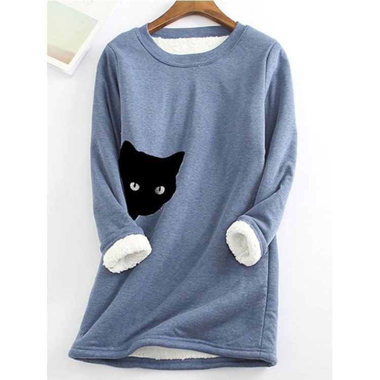 Vêtements pour femmes automne et hiver nouvelle chemise chaude en peluche série d'imprimés de chat mignon_voghion.com