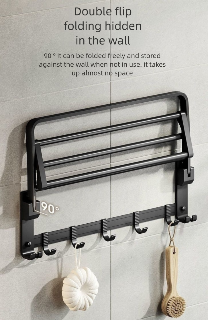 Portasciugamani senza fori, portasciugamani pieghevole in alluminio, portasciugamani da bagno ispessito, doppio uso_voghion.com