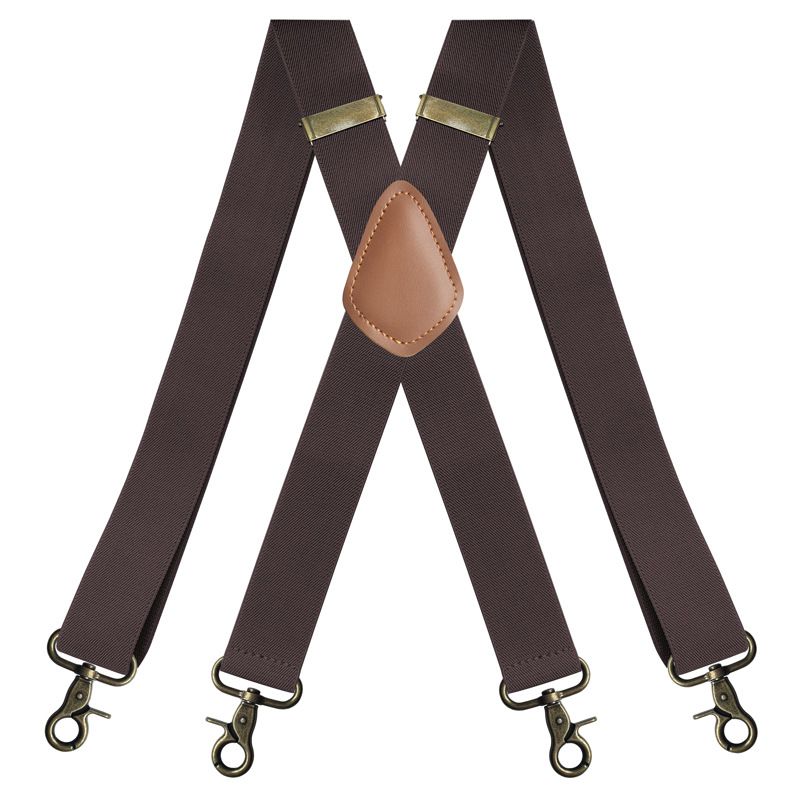 VOOTHOST Vintage Suspenders For Men Work Heavy Duty Big Tall 3.5cm Wide X-Shape 4 Bronze Snap Hooks Adjustable Elastic Trouser Braces F0213_voghion.com