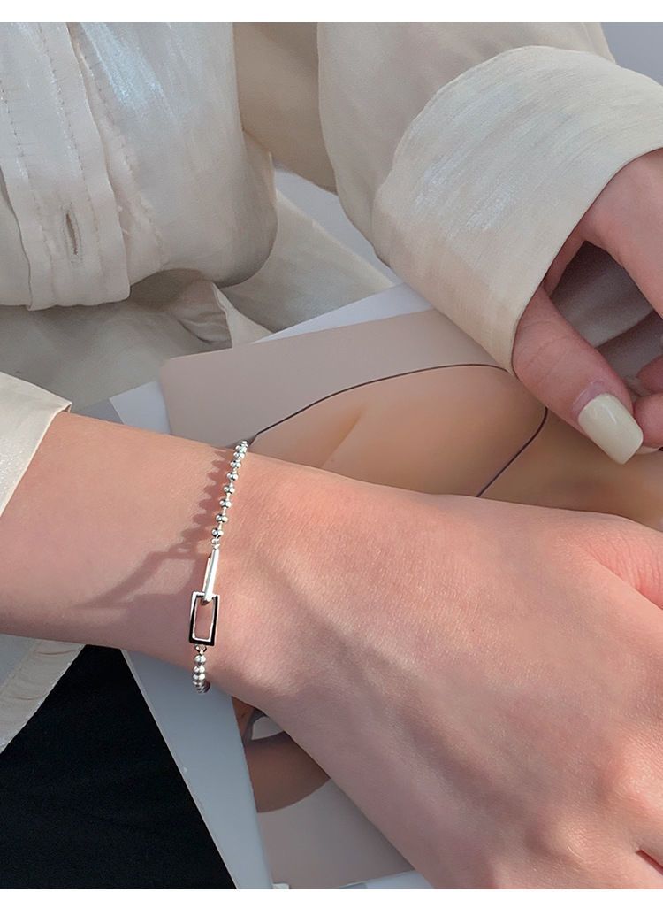 Geometric Square Round Bead Sterling Silver For Women 2022 New Ins Niche Design Best Friend Bracelet Simple Personality_voghion.com