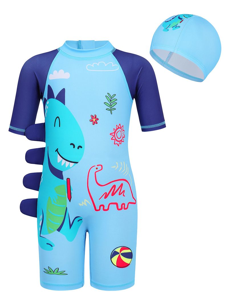 Traje de baño para madres e hijos, traje de baño de verano con estampado de dinosaurios para niños de Europa y América, traje de surf para niños, traje de baño de una pieza de manga corta_voghion.com