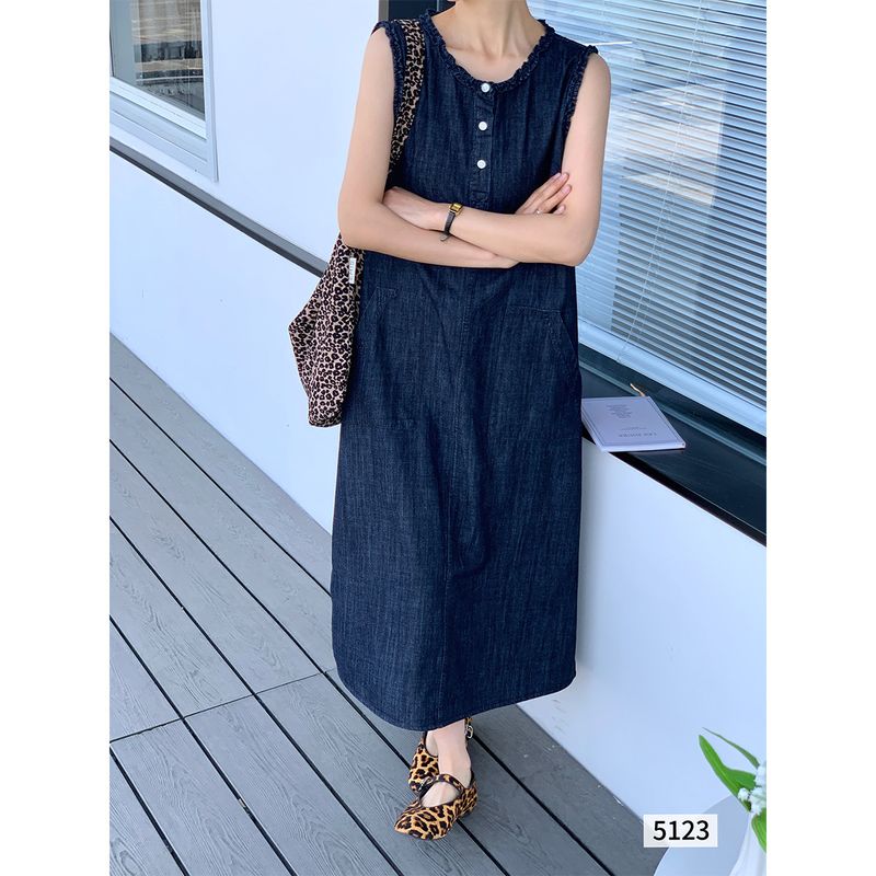 High End Temperament Sleeveless Camisole Washed Denim Vest Skirt, Summer Loose And Age Reducing Korean Version Dress_voghion.com
