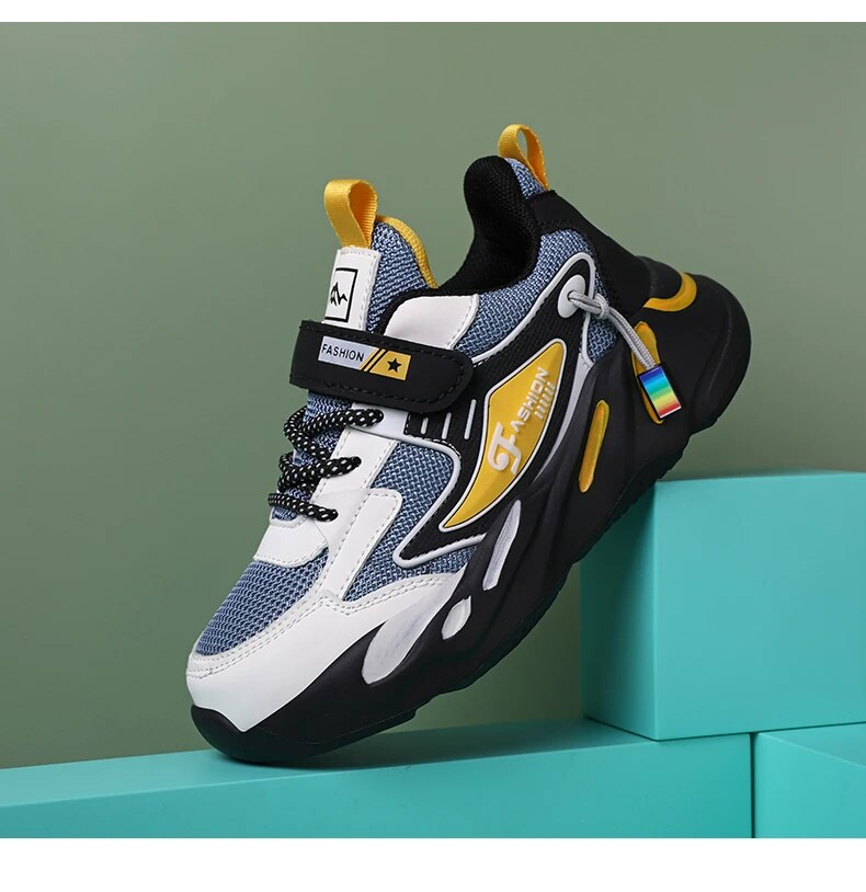 Kid Sneakers Sport For Boys Fashion Leather Children Breathable Mesh Comfort Casual Walking Outdoor Running Shoes_voghion.com