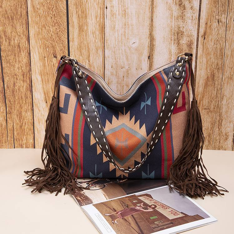Borsa a tracolla in lino di cotone intrecciato a mano di nuova moda di design bohémien vintage_voghion.com