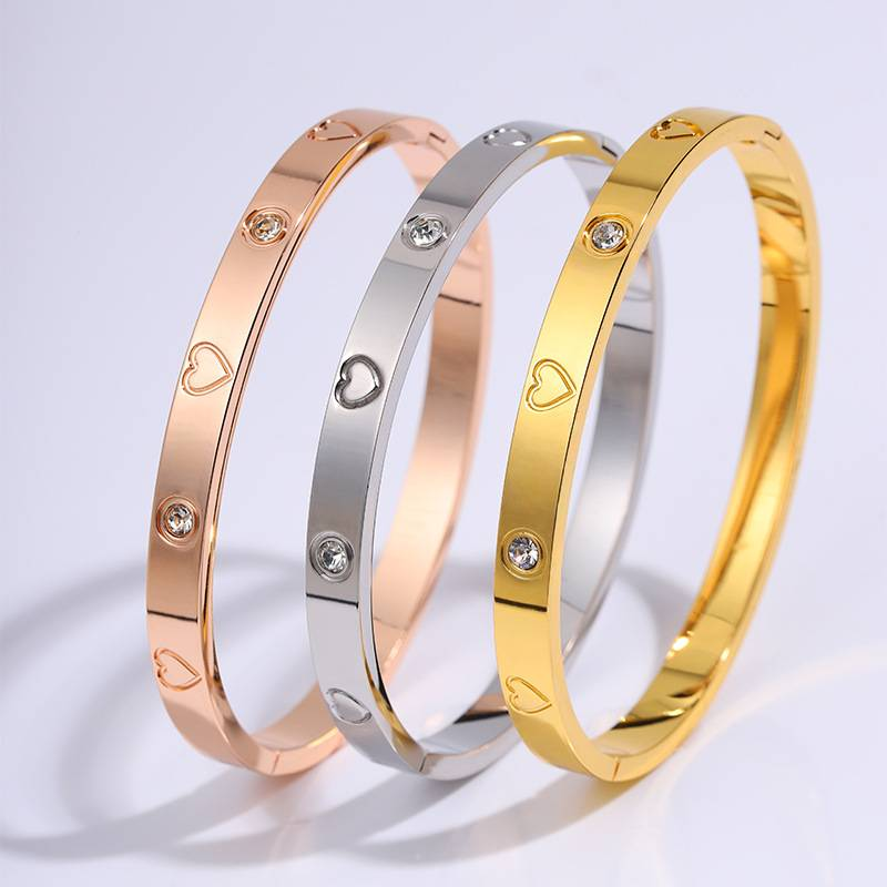 8MM jednoduchý módní titanový ocelový tříbarevný náramek z nerezové oceli s diamanty_voghion.com