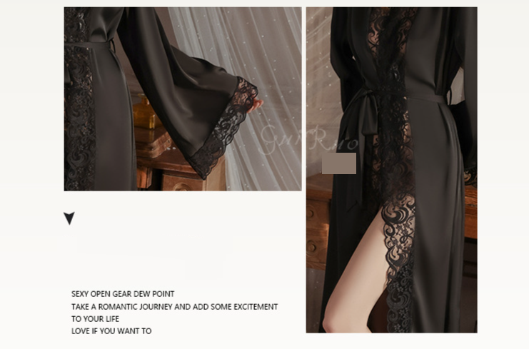 Unterwäsche & Nachtwäsche Sommer große Größe Eis Seide Pyjamas lange Spitze Spleißen Spitze äußere Robe weibliche Hauskleidung Bademantel Set 4378_voghion.com