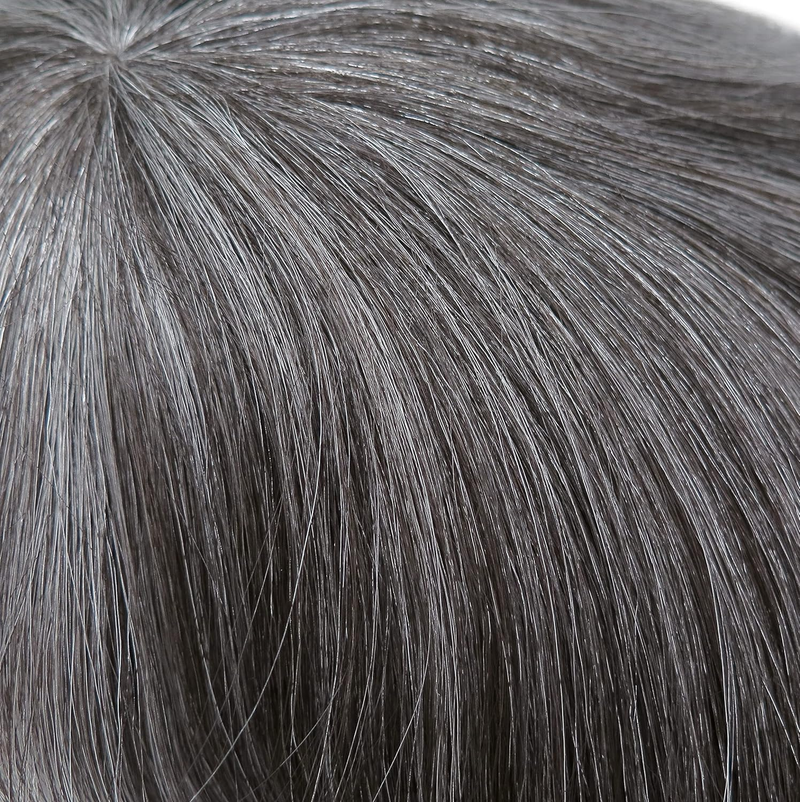 Euro Injection Toupee For Men 100% European Virgin Human Hair Injection Thin Skin Base Hair Replacement System Natural Black With 50% Grey Color #1B50_voghion.com