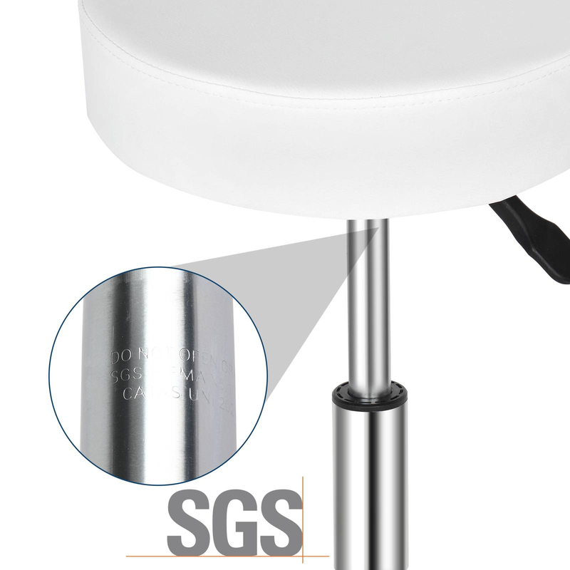 Drehbarer Barhocker mit 8 cm dickem Kissen, 150 kg Tragkraft, 360°-Drehung, verstellbarer Gasdruckfeder, Weiß und Schwarz, für Salons, Werkstätten und Hausbars_voghion.com