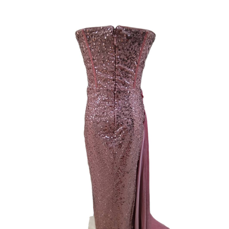 Elegant Glitter Velvet Slit Maxi Dress With Sash - Strapless Formal Gown For Parties & Evening Events_voghion.com