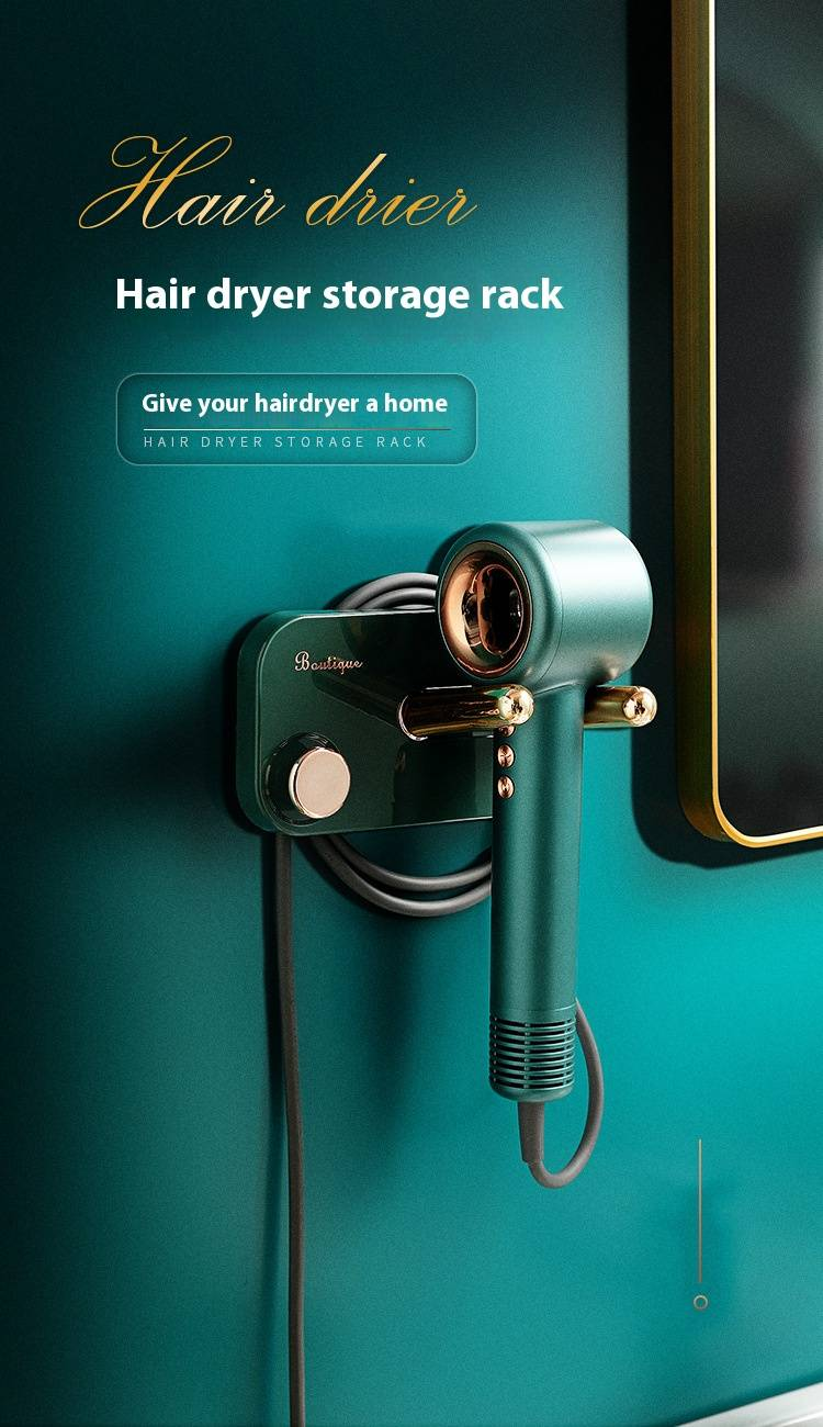 Porta asciugacapelli di lusso color oro – Organizer da parete per il bagno, senza fori e salvaspazio (capacità 5 kg, opzioni bianco/verde)_voghion.com