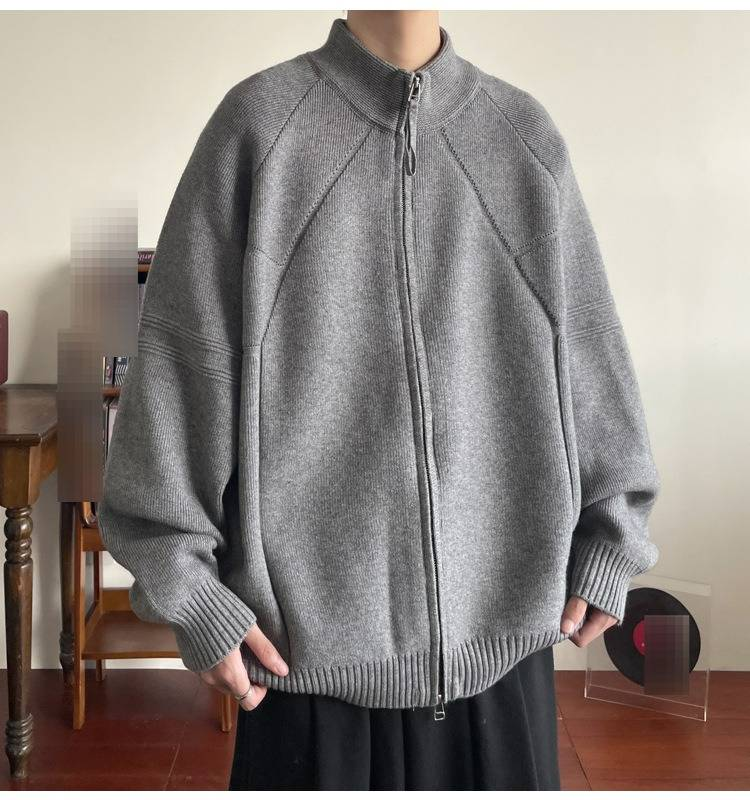 Autumn And Winter New Double Zipper Sweater Cardigan Jacket Knit Sweater High End Business_voghion.com
