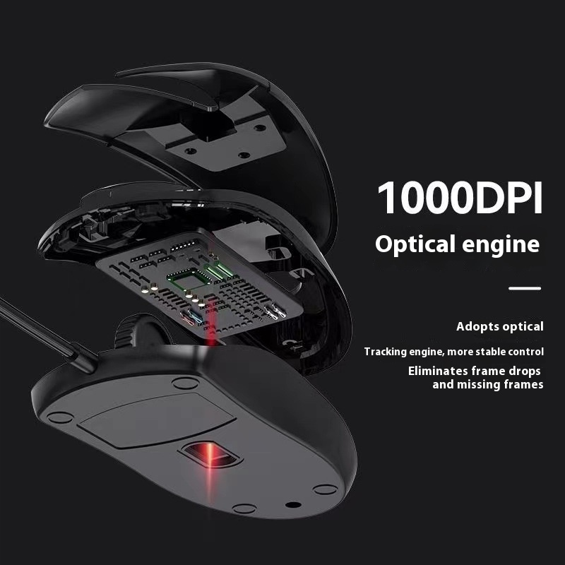 Mouse USB ergonomico cablato con rotellina di scorrimento a 4 vie – Mouse ottico a 3 pulsanti 1200 DPI per PC e laptop (nero)_voghion.com