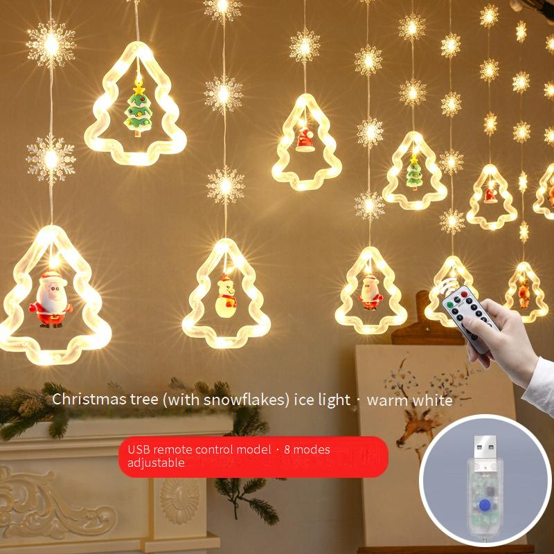 Guirnalda de luces navideñas de 120 LED con control remoto, alimentada por USB, para decorar copos de nieve y árboles en interiores._voghion.com