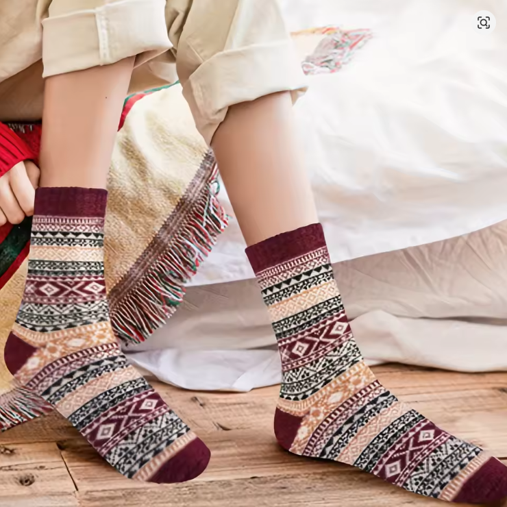 5 Pairs Winter Socks, Warm Thick Soft Mid-calf Socks Vintage Casual Versatile Women's Socks_voghion.com