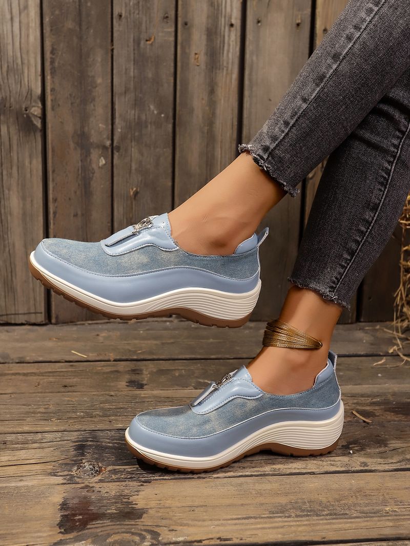 Damenschuhe große Freizeitschuhe farblich passende Leopardenmuster Keilabsatz dicke Sohle runde Zehen Slip-On-Schuhe_voghion.com