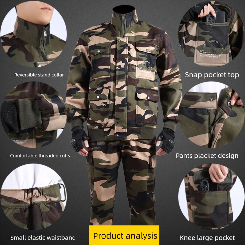 Fleece-Lined Camouflage Workwear Thickened Wear-Resistant Cold-Proof Set_voghion.com