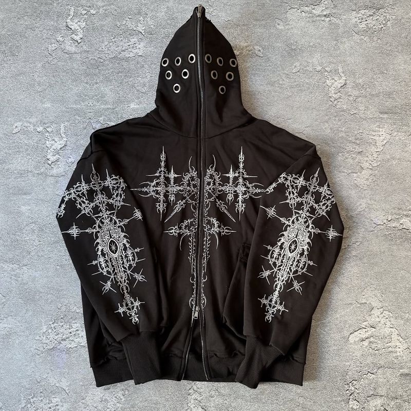 Herrenbekleidung Modetrend High Street Persönlichkeit Design Druck Lässig Vielseitig Lose Kapuzenpullover_voghion.com
