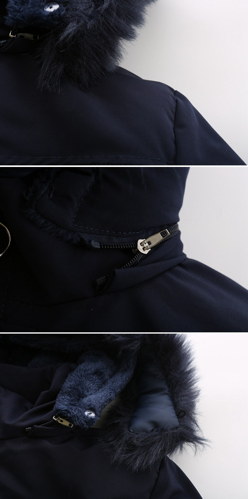 high-end women's cotton fleece mid-length black large size hooded cotton jacket warm fleece coat_voghion.com