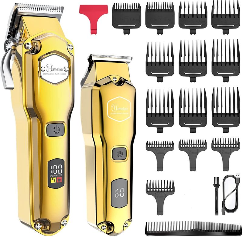 Full Metal Professional Clipper Combo Kit Barber Cordless Trimmer For Men Powerful Electric Hair Cut hine Tool_voghion.com