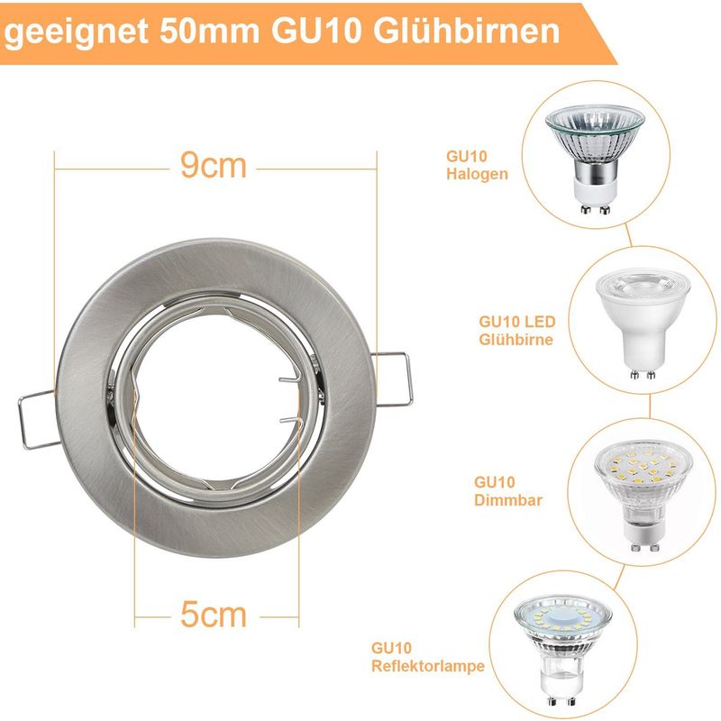 Glitzerlife 6er Einbaurahmen GU10 Set - Weiß Einbaustrahler Mit Sockel Lochdurchmesser 50mm Einbauspots Rund Metall Schwenkbar 30° Für LED Leuchtmittel Halogen_voghion.com