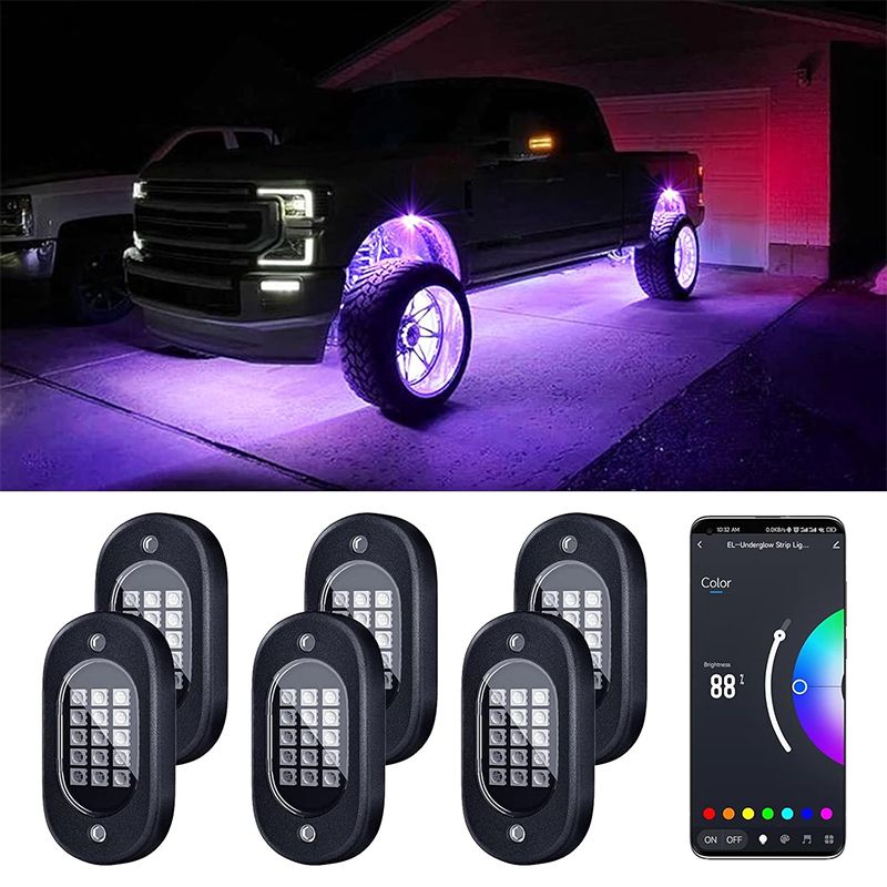Multicolor Rock Lights Underglow For Trucks 4/6/8/10/12 Pods App Control 12V Off-Road Light Kit Jeep UTV SUV ATV RZR_voghion.com