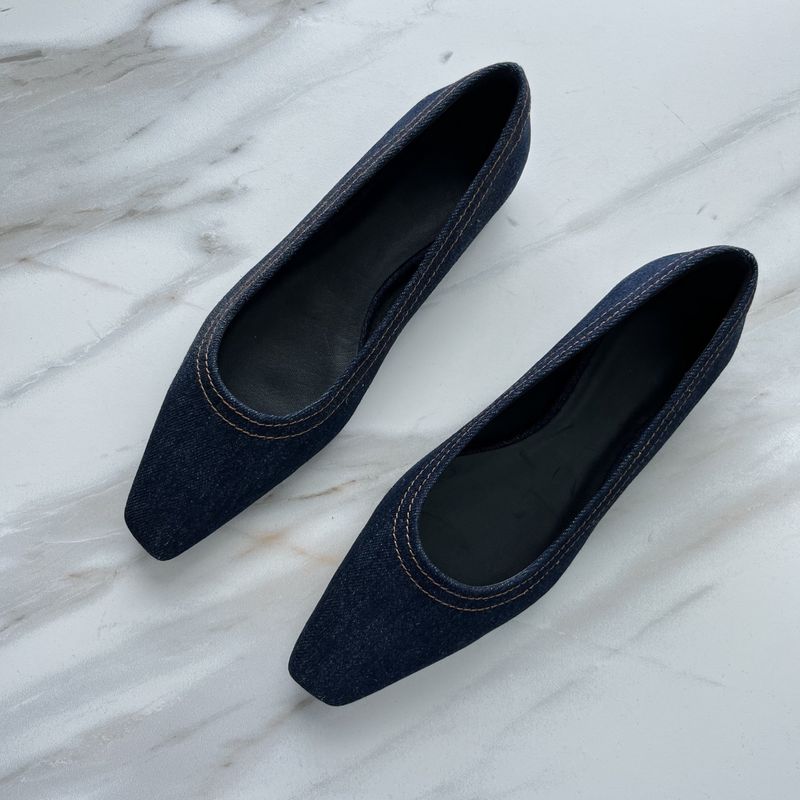 TOT No Label Square Toe Slip-On Low Heel Lazy Flat Denim Blue Work Bequeme Damenschuhe_voghion.com
