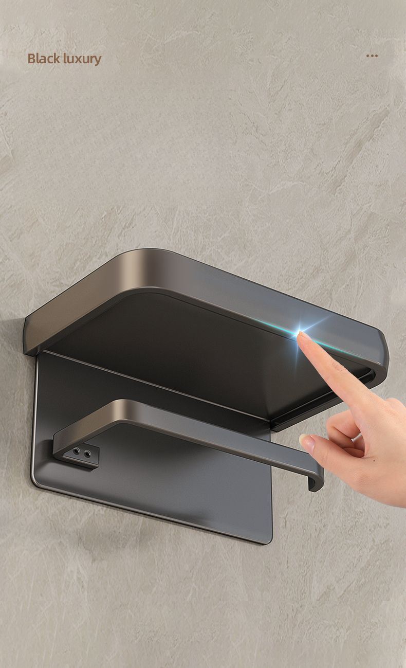 No-Drill Thickened Towel Holder Bathroom Washroom Storage Rack Space Aluminum Household Toilet Paper Box_voghion.com