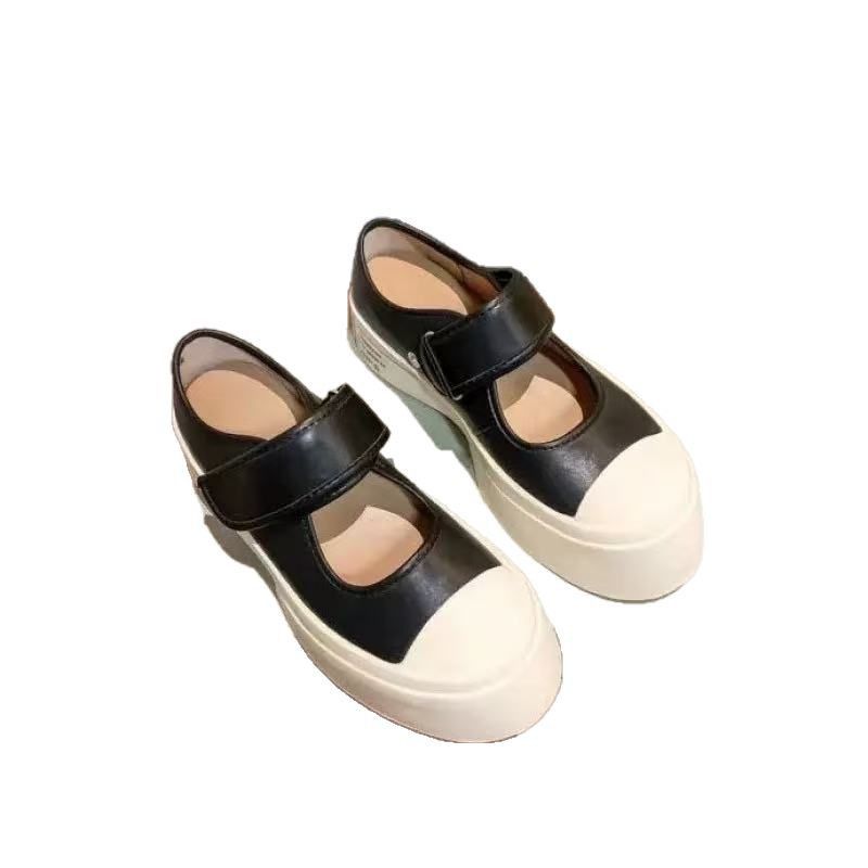 Big Toe Mary Jane 2024 Spring Genuine Velcro Platform Thick Sole Small Leather Single Shoes Height Increasing Casual_voghion.com