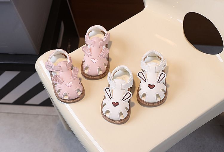 Zapatos Baotou de estilo princesa de verano para bebés y niños pequeños, con orejas de conejo, suela suave, para playa_voghion.com