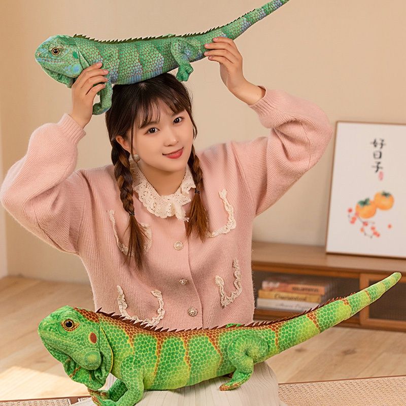 Realistisches Plüschtier Chamäleon Eidechse für Kinder und als Requisite für Fotografie-Lehrgänge Kurzplüsch, PP-Baumwollfüllung, 65 cm x 95 cm, grüne Farbe_voghion.com