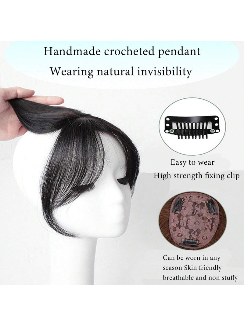 Toppa per parrucca con frangia nera, frangia finta sulla fronte naturale, toppa per capelli con spacco centrale sulla parte superiore_voghion.com