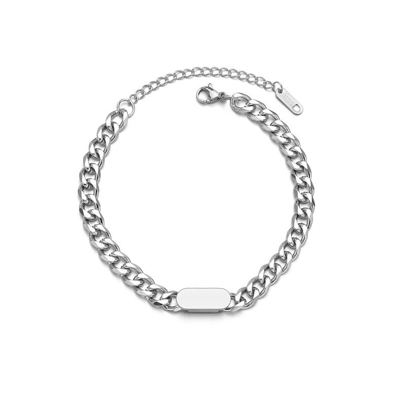 Minimalist Titanium Steel Men's Cuban With Chain Personalized DIY Laser Name Plate Bracelet_voghion.com