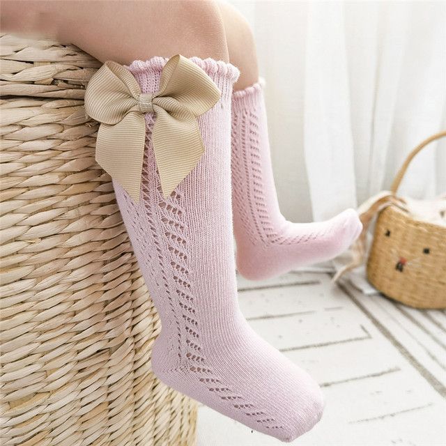 Nuovi calzini estivi alti fino al ginocchio per bambine, calzini lunghi con fiocco, in morbida maglia di cotone traspirante, per bambini, da 0 a 7 anni_voghion.com