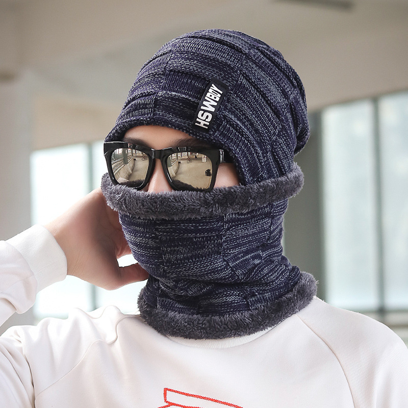 Men's and women's hats Winter cold new men's pullover hat outdoor sports warm ear protection knitted hat checkered letter mark woolen hat_voghion.com