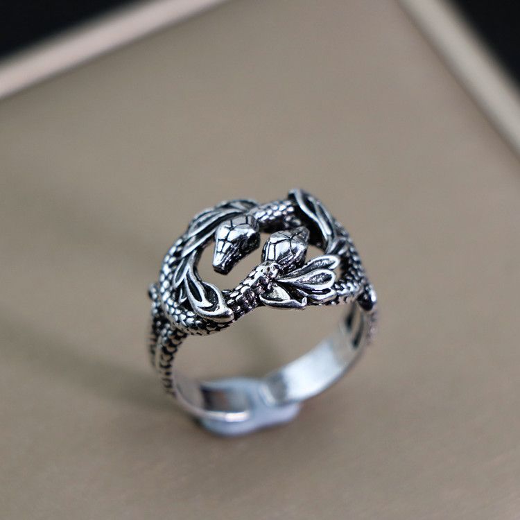 Fashionable and personalized opening imitation silver ring, female smiling face with multiple layers of Instagram trendy_voghion.com