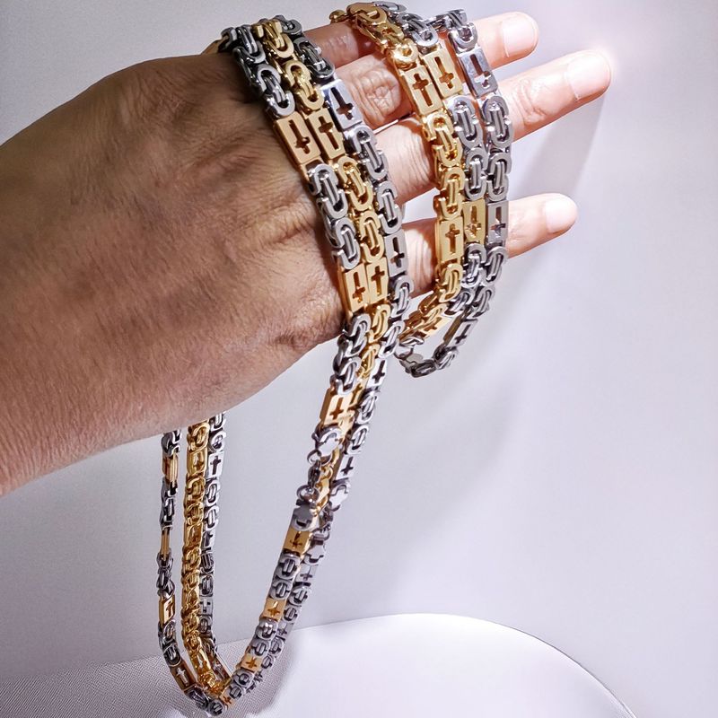 Set di bracciale e collana con catena a maglie cubane in acciaio inossidabile, design a forma di U galvanizzato, accessori unisex alla moda per l'uso quotidiano_voghion.com