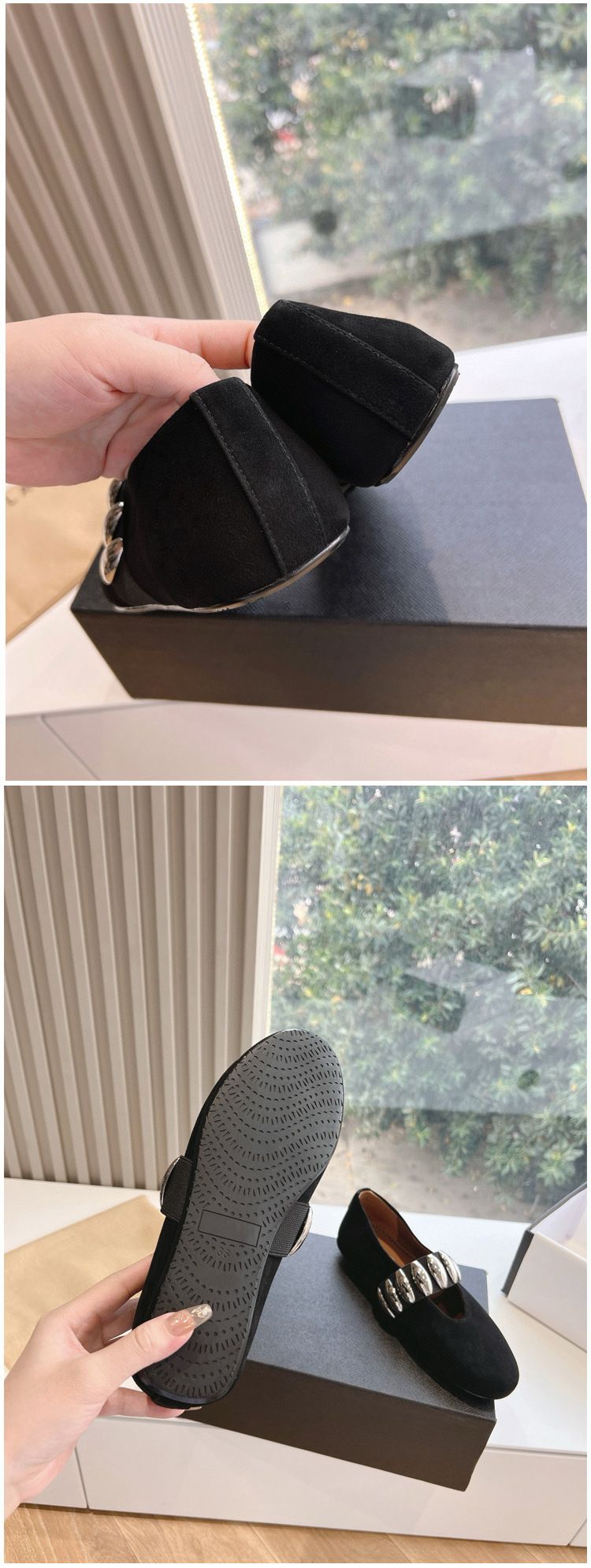 High 2024 Spring Summer Metal Buckle Elatic Strap Ballet Women's Leather Flat One Step Mary Simple Shoes_voghion.com